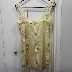 Elegant Yellow Embellished Women's Dress
